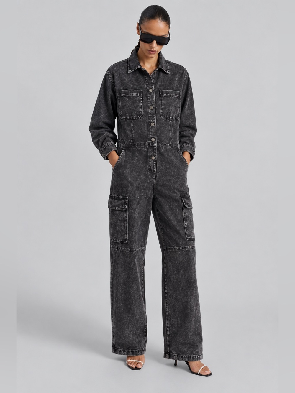 FRNCH Paris $338  denim cargo wide leg jumpsuit
